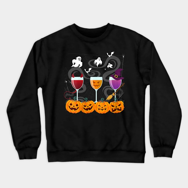 Womens Funny Drinking Lover Gifts Halloween Wine Glasses Costume Crewneck Sweatshirt by Ortizhw